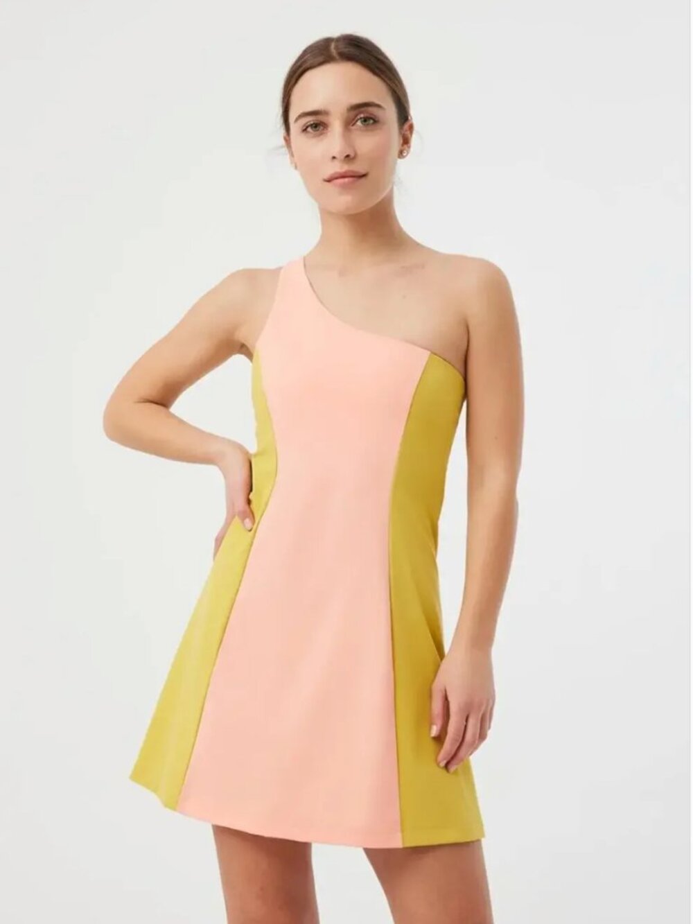 Outdoor Voices Peach & Chartreuse One-Shoulder Exercise Dress